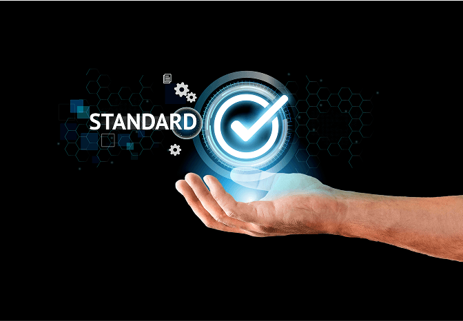 Hand holding quality certification badge